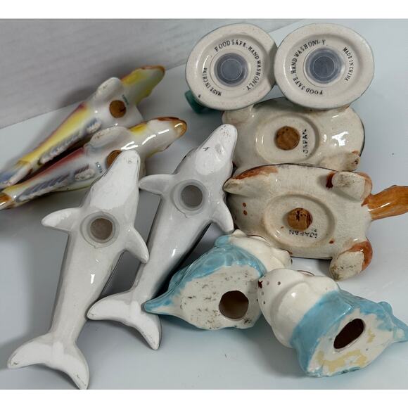 Vintage Lot 5 Ocean Fish Ceramic Salt Pepper Shakers SeaHorse Turtle Dolphin - Picture 4 of 9
